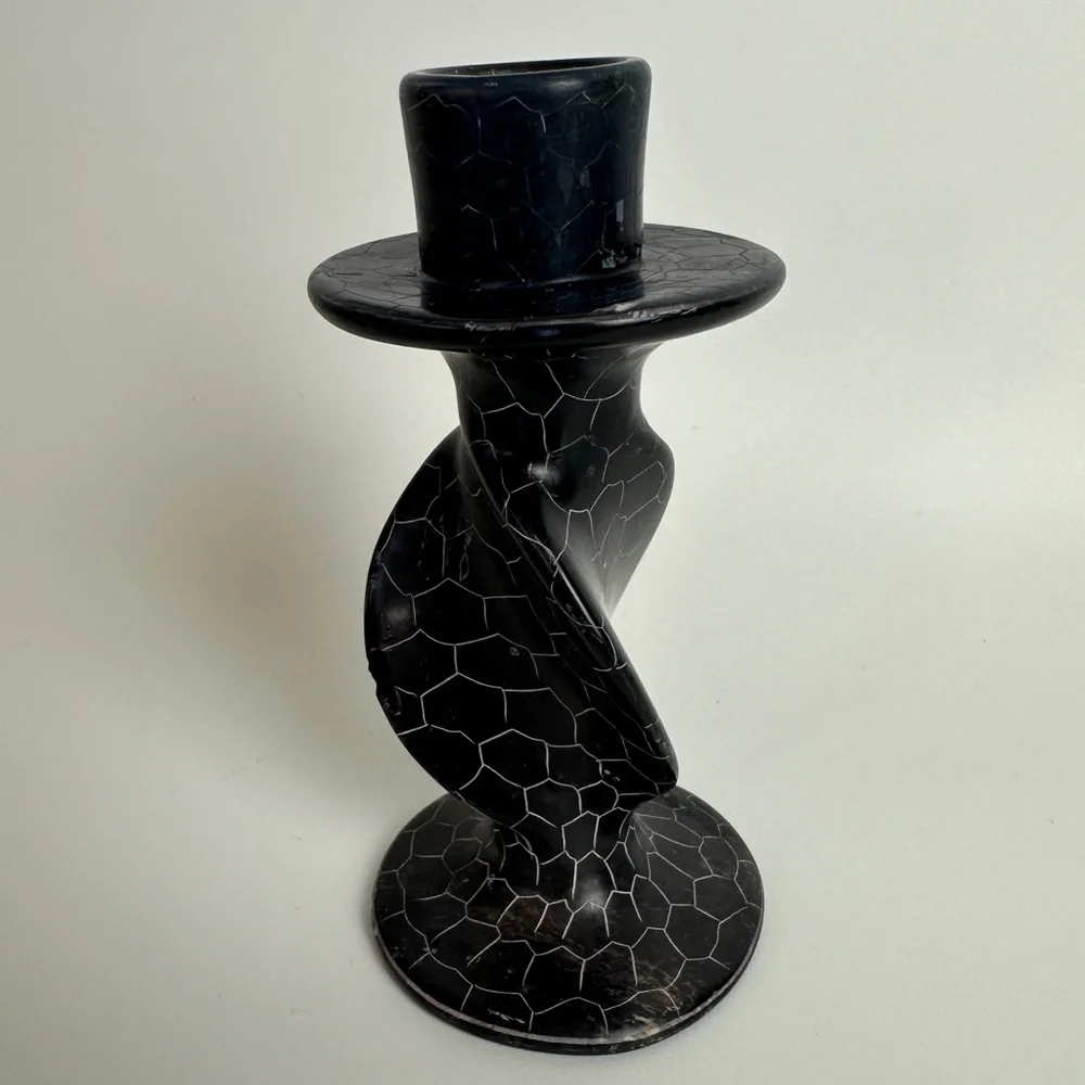 VTG Hand Carved‎ Soapstone Taper Candle Holder Blue Black